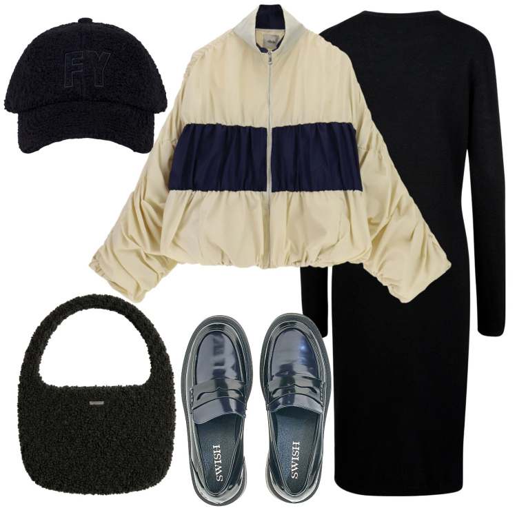 Outfit donna - Mocassini lucidi. Stile Urban per Tutti i giorni. Abbinamento con bomber, vestiti midi/longuette, cappelli con visiera, borse a mano, mocassini.