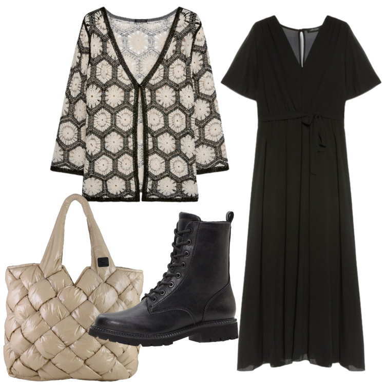 Outfit donna - Volumi morbidi. Stile Basic per Ufficio. Abbinamento con stivaletti, vestiti lunghi, cardigans, borse tote.