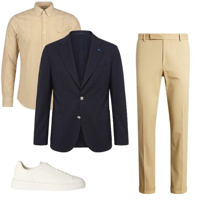 Outfit uomo - Rientro smart casual. Stile Casual per Ufficio. Abbinamento con giacche, camicie, sneakers, pantaloni chino.
