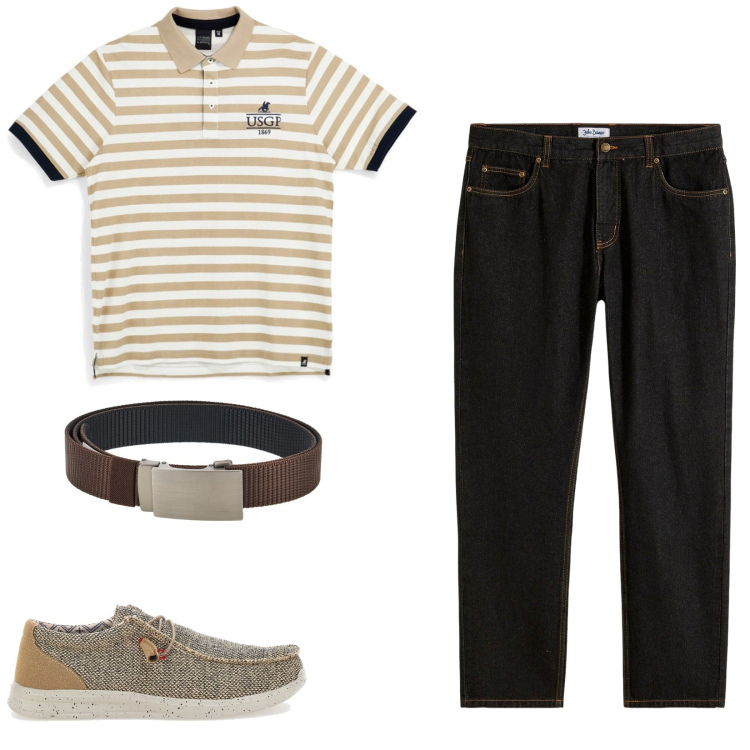 Outfit uomo - Total look #2466759. Stile Casual per Tutti i giorni. Abbinamento con jeans dritti, scarpe stringate, cinture, polo.