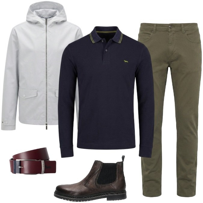 Outfit uomo - Smart e curato. Stile Casual per Ufficio. Abbinamento con giacche, cinture, pantaloni, polo, stivali e stivaletti.