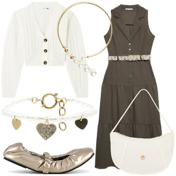 Outfit donna - Total look #2466773. Stile Romantica per Tutti i giorni. Abbinamento con vestiti chemisier, cardigans, borse a mano, braccialetti, collane, ballerine.