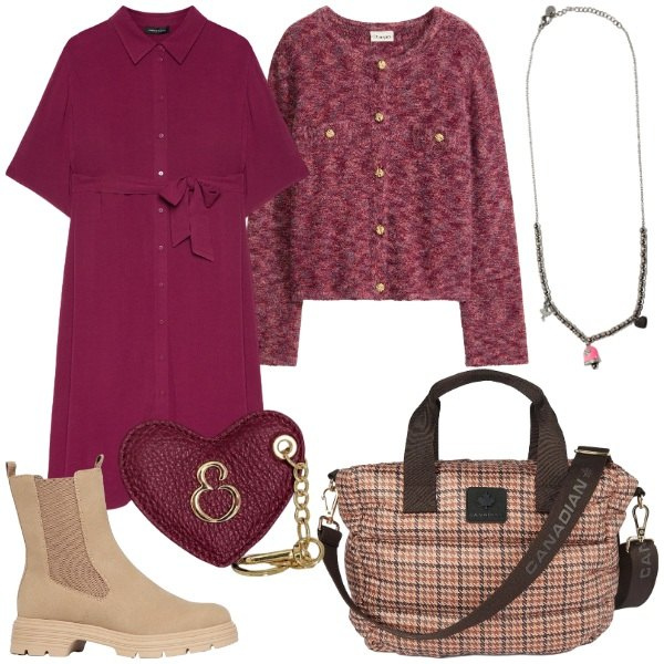 Outfit donna - Total look #2466777. Stile Casual chic per Tutti i giorni. Abbinamento con stivaletti, cardigans, ciondoli, vestiti chemisier, portachiavi, borse tote.