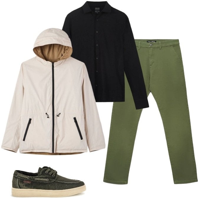 Outfit uomo - Smart casual per la mezza stagione. Stile Casual per Tutti i giorni. Abbinamento con giacche, pantaloni chino, polo, scarpe stringate.