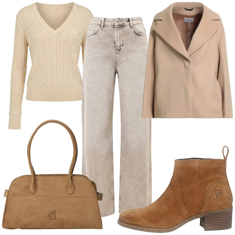Outfit donna - Total look #2466802. Stile Casual per Tutti i giorni. Abbinamento con cappotti, pullovers, borse a spalla, jeans dritti, stivaletti.