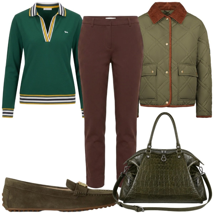 Outfit donna - Total look #2466804. Stile Casual per Tutti i giorni. Abbinamento con pantaloni, polo, shopping bag, giacche, mocassini.