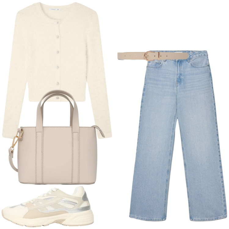 Outfit donna - Total look #2466810. Stile Basic per Tutti i giorni. Abbinamento con sneakers, cardigans, jeans, borse a tracolla, cinture.