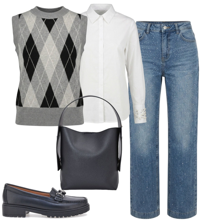Outfit donna - Settembre. Stile Casual chic per Tutti i giorni. Abbinamento con borse a spalla, jeans, maglieria, camicie, mocassini.