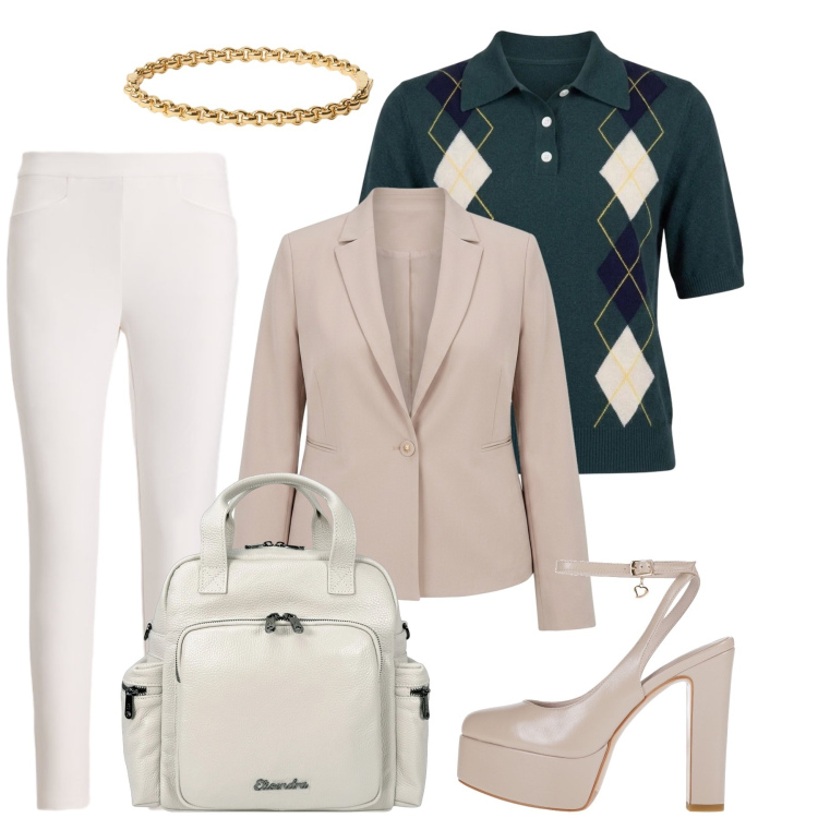 Outfit donna - Total look #2466832. Stile Casual chic per Tutti i giorni. Abbinamento con décolleté, maglieria, blazer, zaini, pantaloni, braccialetti.