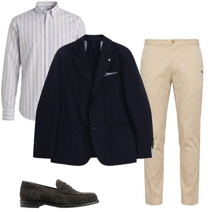 Outfit uomo - Rientro smart casual. Stile Casual per Ufficio. Abbinamento con camicie, pantaloni chino, giacche, scarpe stringate.