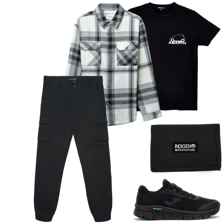Outfit uomo - Total look #2466860. Stile Casual per Tutti i giorni. Abbinamento con cappotti, pantaloni cargo, portafogli, sneakers, t-shirt.