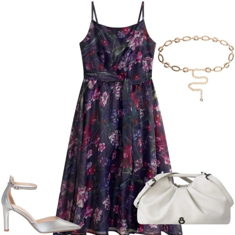Outfit donna - Total look #2466866. Stile Casual chic per Tutti i giorni. Abbinamento con vestiti midi/longuette, décolleté, cinture, clutch.