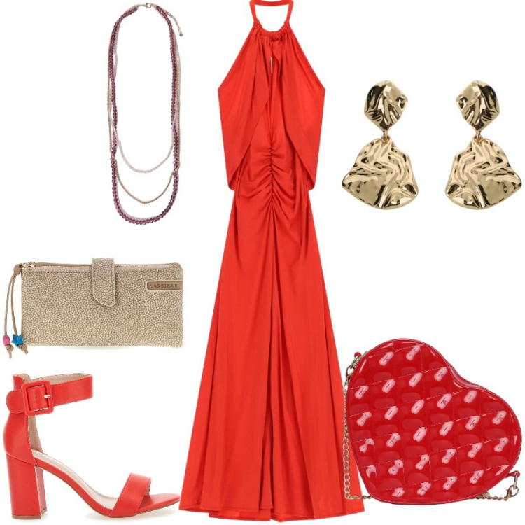 Outfit donna - Total look #2466872. Stile Glamour per Serata fuori. Abbinamento con vestiti lunghi, orecchini, borse a tracolla, collane, sandali col tacco, portafogli.