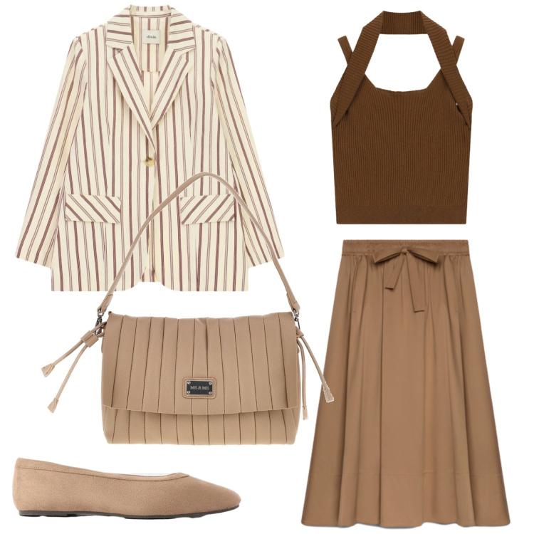 Outfit donna - Il blazer destrutturato. Stile Bon Ton per Ufficio. Abbinamento con ballerine, blazer, top, gonne lunghe, pochette.