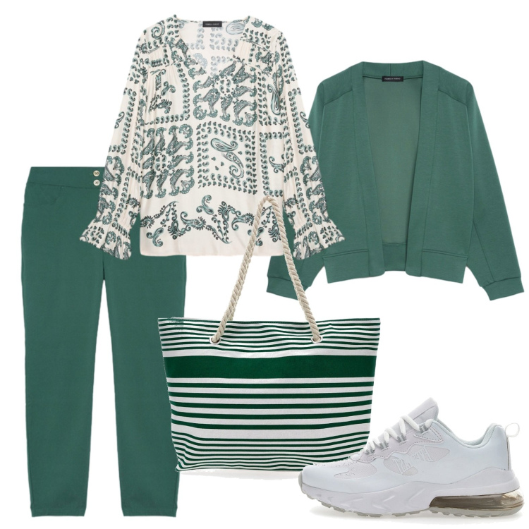 Outfit donna - Il verde che illumina. Stile Basic per Tutti i giorni. Abbinamento con felpe, pantaloni skinny, bluse, sneakers, borse tote.