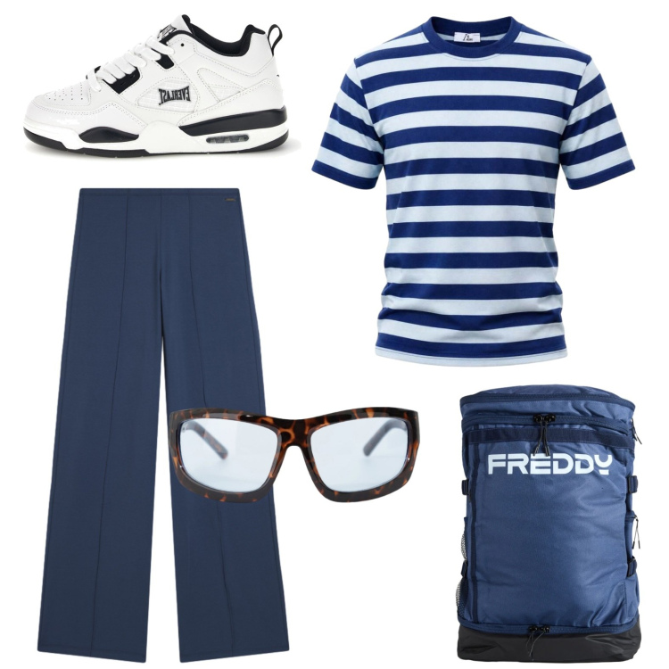 Outfit donna - Oggi sono in ferie. Stile Casual per Tutti i giorni. Abbinamento con occhiali da sole, t-shirt, pantaloni, zaini, sneakers.