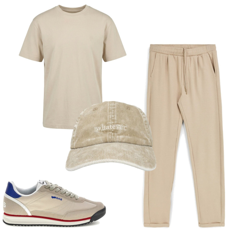 Outfit uomo - Total look #2467026. Stile Casual per Sport. Abbinamento con t-shirt, cappelli con visiera, pantaloni, sneakers.