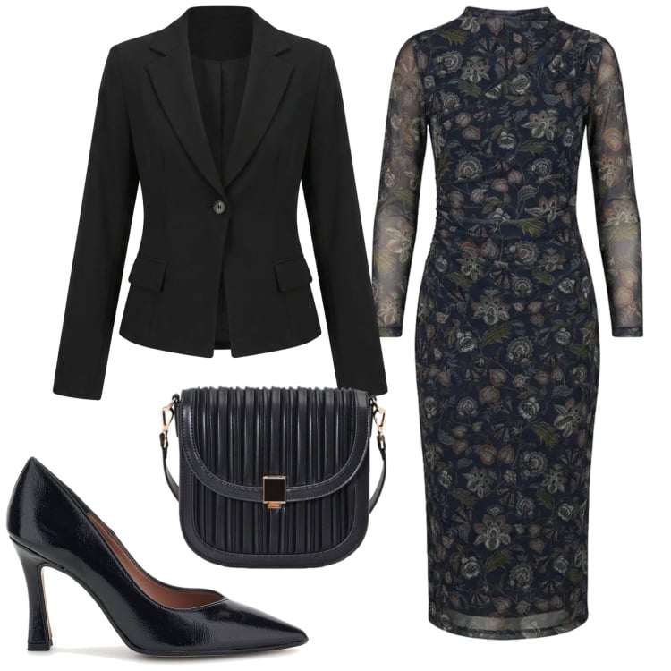Outfit donna - Total look #2467027. Stile Urban per Tutti i giorni. Abbinamento con borse a tracolla, vestiti midi/longuette, blazer, décolleté.