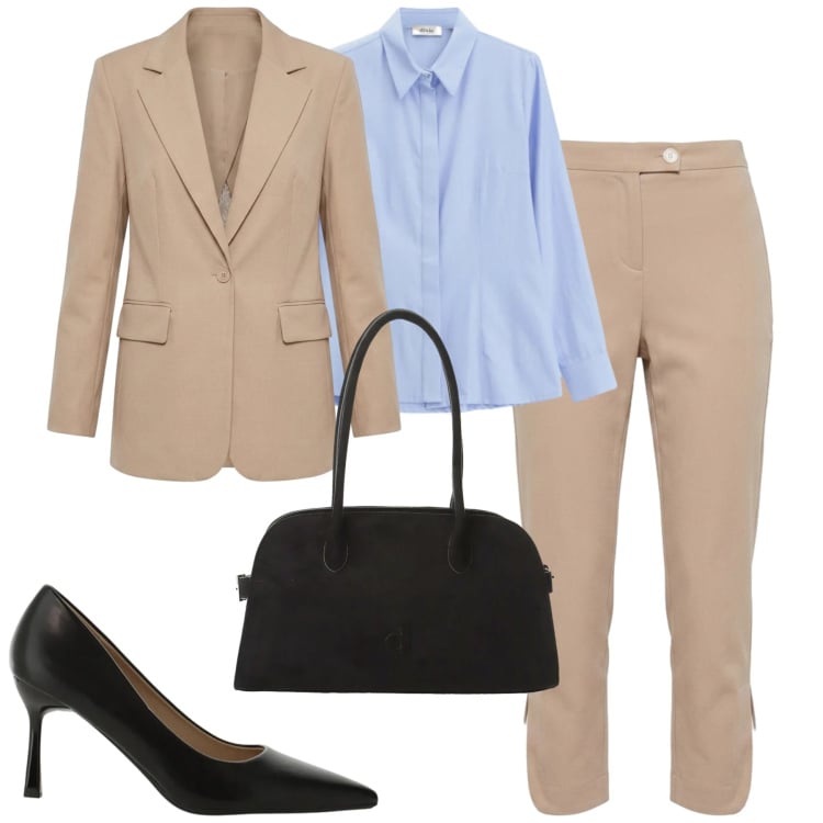 Outfit donna - City. Stile Urban per Tutti i giorni. Abbinamento con pantaloni, décolleté, borse a spalla, camicie, blazer.