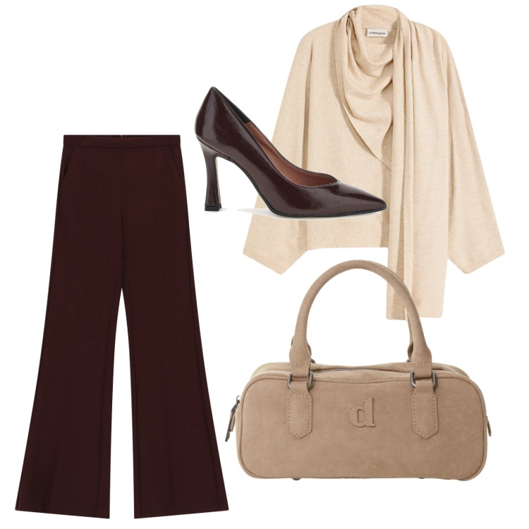 Outfit donna - Tres chic. Stile Glamour per Serata fuori. Abbinamento con maglieria, pantaloni, borse a mano, décolleté.