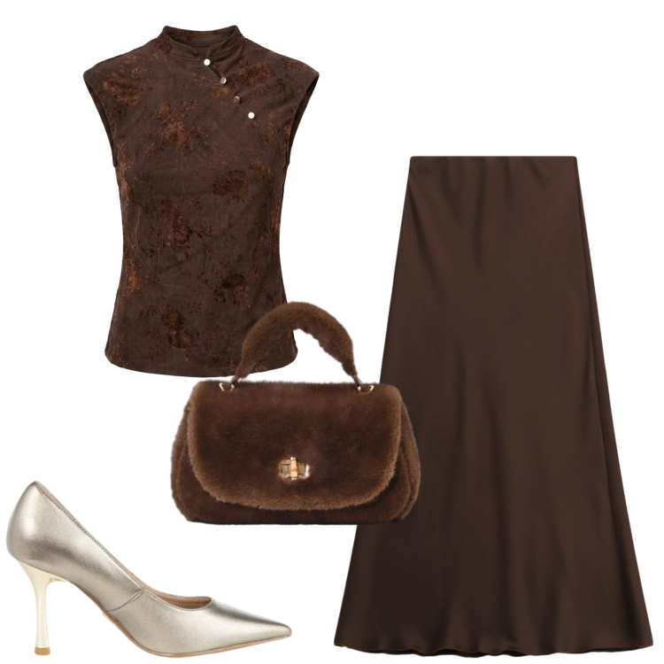 Outfit donna - Total look #2467101. Stile Chic per Tutti i giorni. Abbinamento con gonne lunghe, borse a mano, décolleté, top.