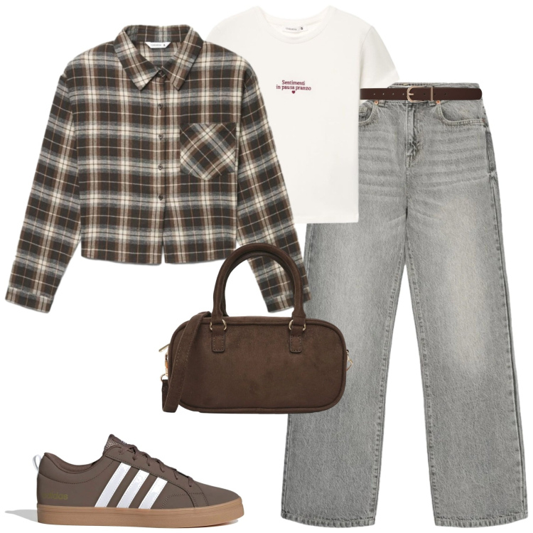 Outfit donna - City. Stile Casual per Tutti i giorni. Abbinamento con jeans dritti, borse a tracolla, cinture, camicie, t-shirt, sneakers.