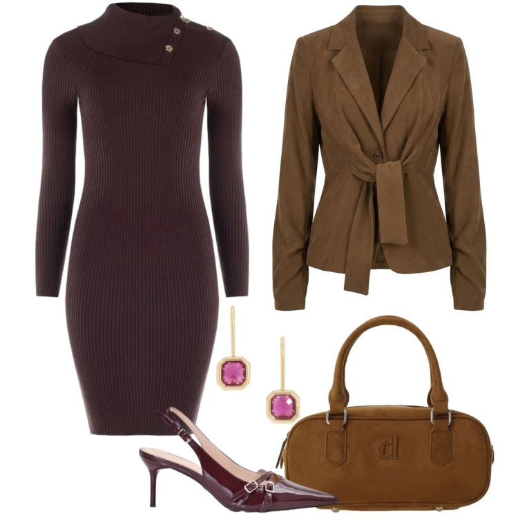 Outfit donna - Total look #2467144. Stile Chic per Serata fuori. Abbinamento con borse a mano, décolleté, vestiti asimmetrici, blazer, orecchini.
