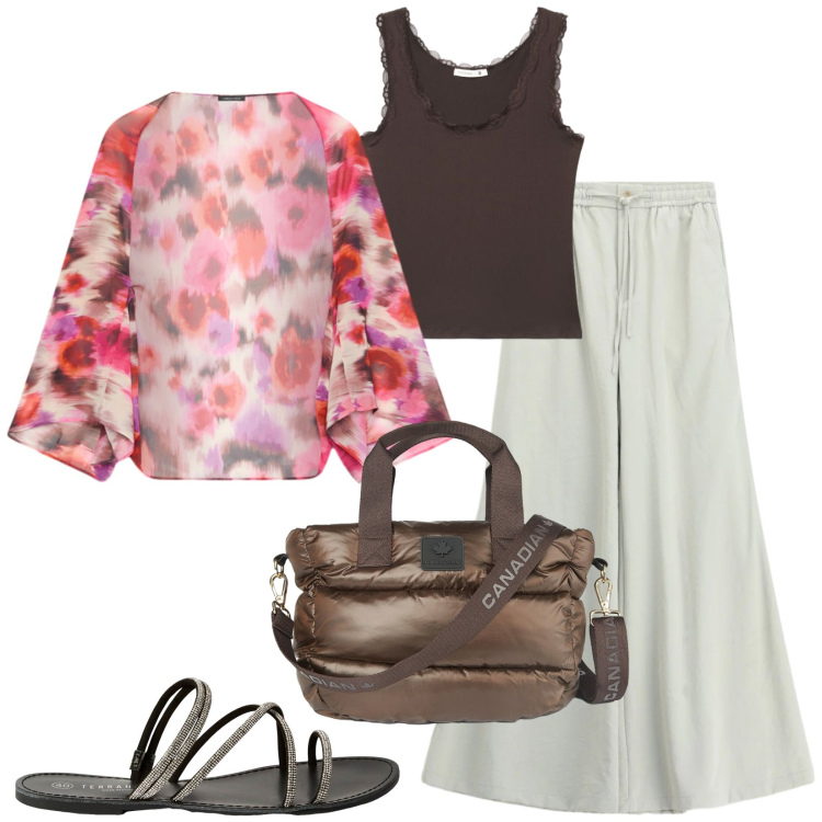 Outfit donna - Total look #2467160. Stile Casual chic per Tutti i giorni. Abbinamento con pantaloni a palazzo, sandali, canottiere, blazer, borse a tracolla.