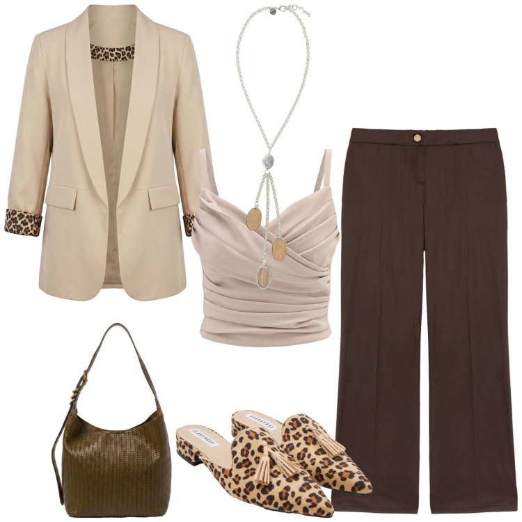 Outfit donna - Total look #2467164. Stile Chic per Serata fuori. Abbinamento con collane, sabot, canottiere, pantaloni, blazer, borse a spalla.