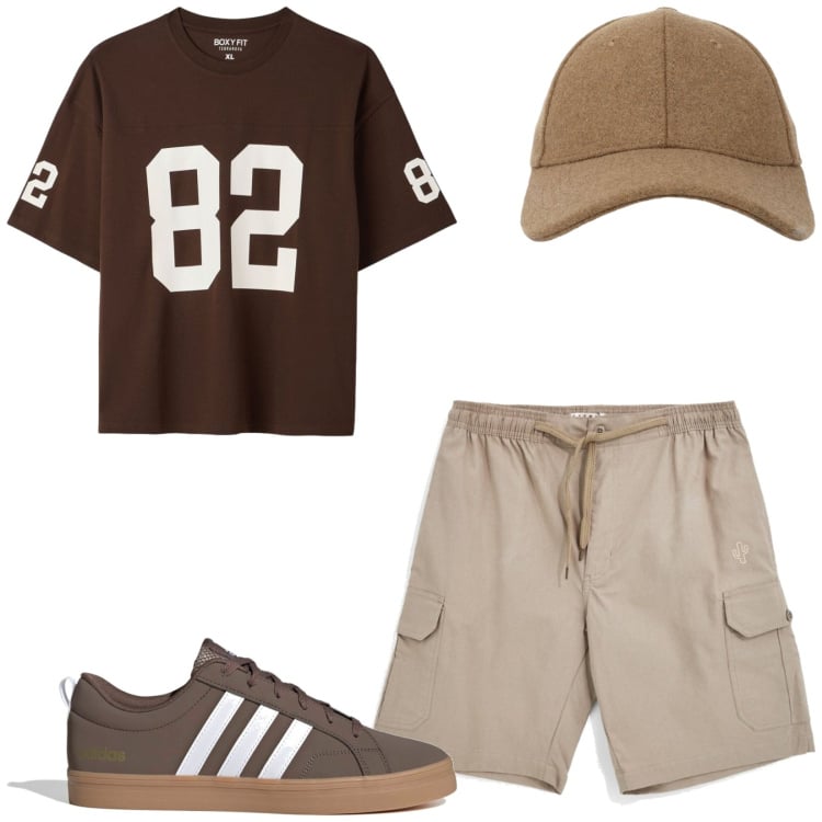 Outfit uomo - Total look #2467165. Stile Urban per Sport. Abbinamento con t-shirt, cappelli con visiera, bermuda, sneakers.