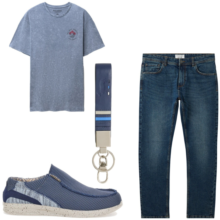 Outfit uomo - Total look #2467180. Stile Casual per Tutti i giorni. Abbinamento con portachiavi, jeans, t-shirt, scarpe stringate.