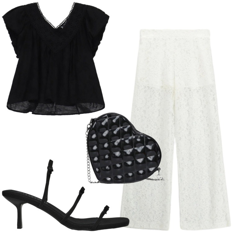 Outfit donna - Total look #2467186. Stile Casual per Tutti i giorni. Abbinamento con pantaloni a palazzo, borse a tracolla, sandali col tacco, bluse.