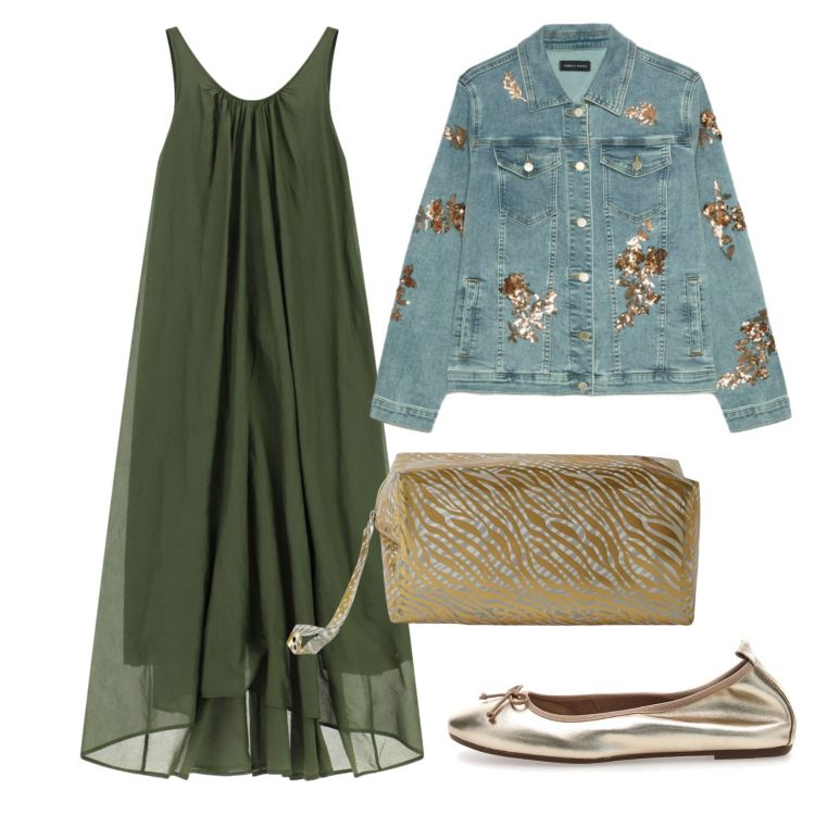 Outfit donna - Una fresca serata di fine estate. Stile Basic per Serata fuori. Abbinamento con vestiti lunghi, valigie, blazer, ballerine.