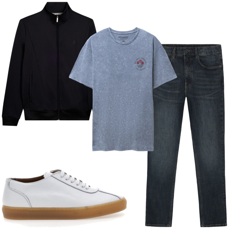 Outfit uomo - Total look #2467201. Stile Urban per Tutti i giorni. Abbinamento con t-shirt, jeans, bomber, sneakers.