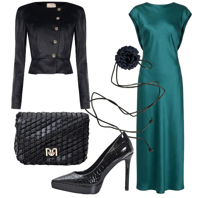 Outfit donna - Eleganza per il rientro. Stile Chic per Serata fuori. Abbinamento con giacche, borse a tracolla, décolleté, vestiti lunghi, cinture.