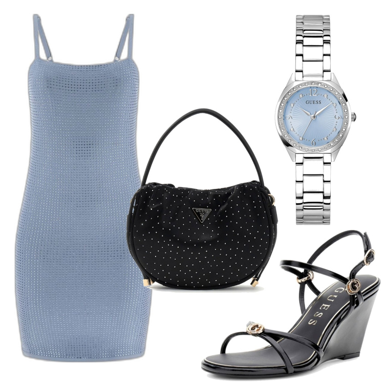 Outfit mujer - Sexy look. Estilo Sexy para Noche/Fiesta elegante. Combinación con bolsos de mano, sandalias de piel, vestidos cortos, relojes analógicos.