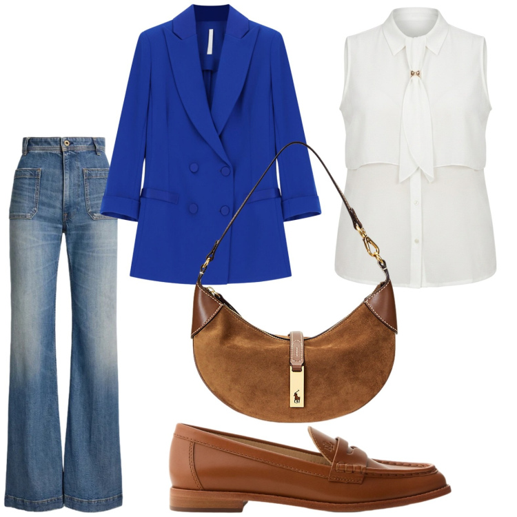 Outfit donna - Accessori caldi. Stile Casual per Tutti i giorni. Abbinamento con blazer, camicie a manica corta, borse a spalla, jeans bootcut, mocassini.