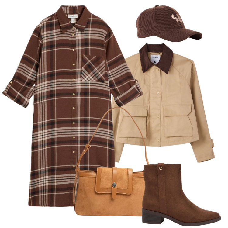 Outfit donna - Chemisier country style. Stile Casual per Tutti i giorni. Abbinamento con stivaletti, cappelli con visiera, vestiti chemisier, cappotti, borse a tracolla.