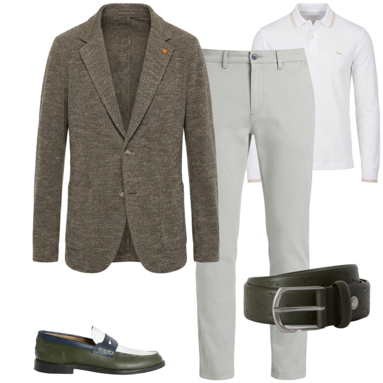 Outfit uomo - Blazer. Stile Business/Elegante per Ufficio. Abbinamento con giacche, pantaloni chino, scarpe stringate, polo, cinture.