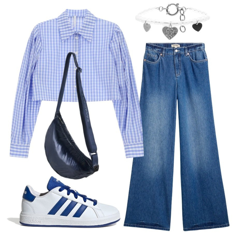 Outfit donna - Comodità. Stile Casual per Tutti i giorni. Abbinamento con jeans, camicie, braccialetti, borse a tracolla, sneakers.