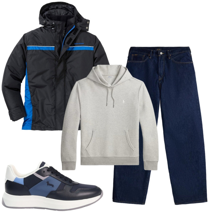 Outfit uomo - Total look #2467342. Stile Casual per Tutti i giorni. Abbinamento con giacche, sneakers, felpe con cappuccio, jeans.