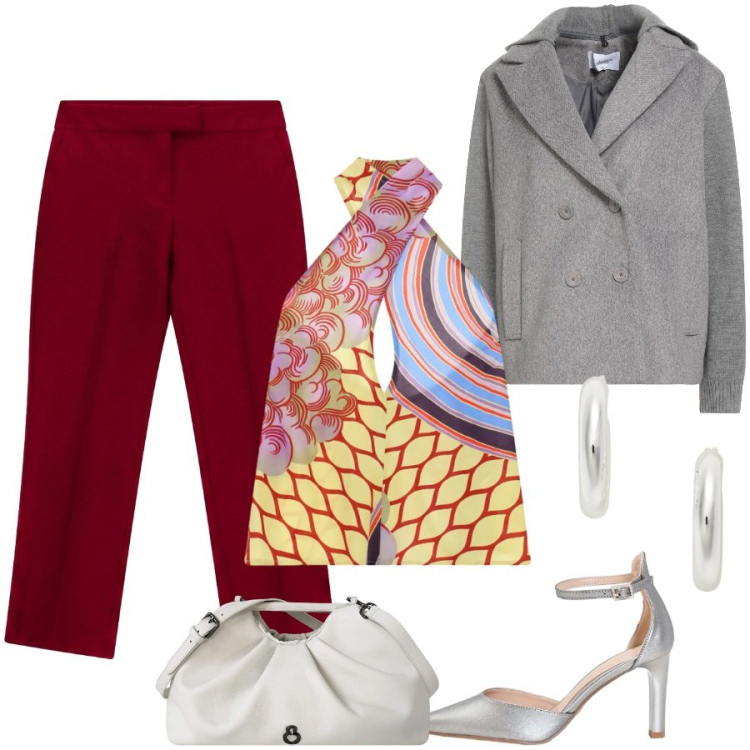 Outfit donna - Total look #2467352. Stile Casual chic per Tutti i giorni. Abbinamento con caban, pantaloni, top, décolleté, clutch, orecchini.