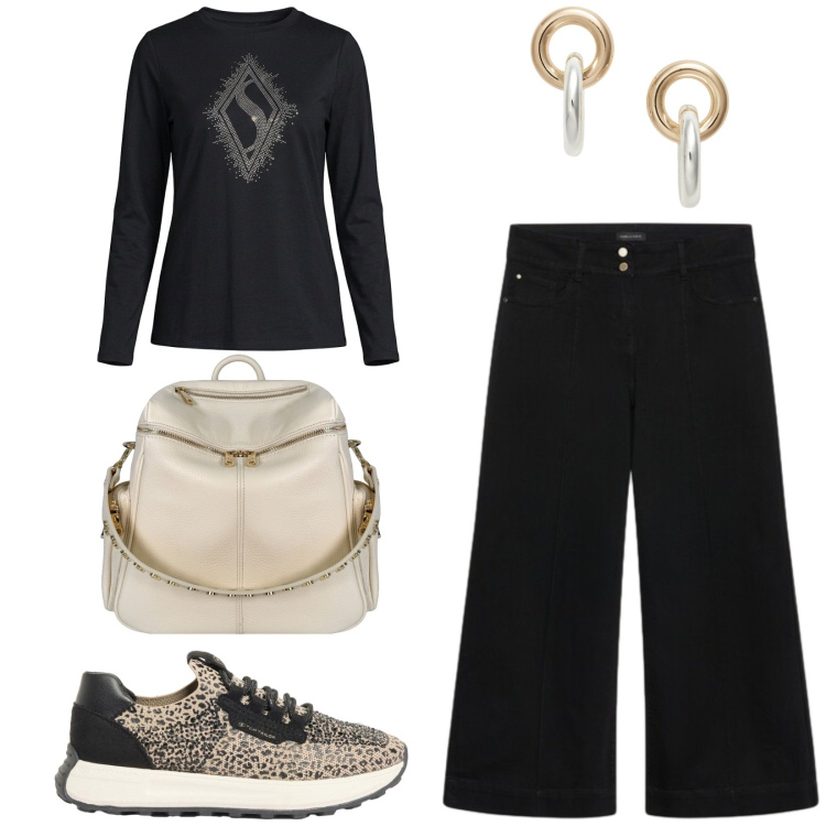 Outfit donna - Total look #2467354. Stile Casual chic per Tutti i giorni. Abbinamento con sneakers, jeans, zaini, orecchini, t-shirt.