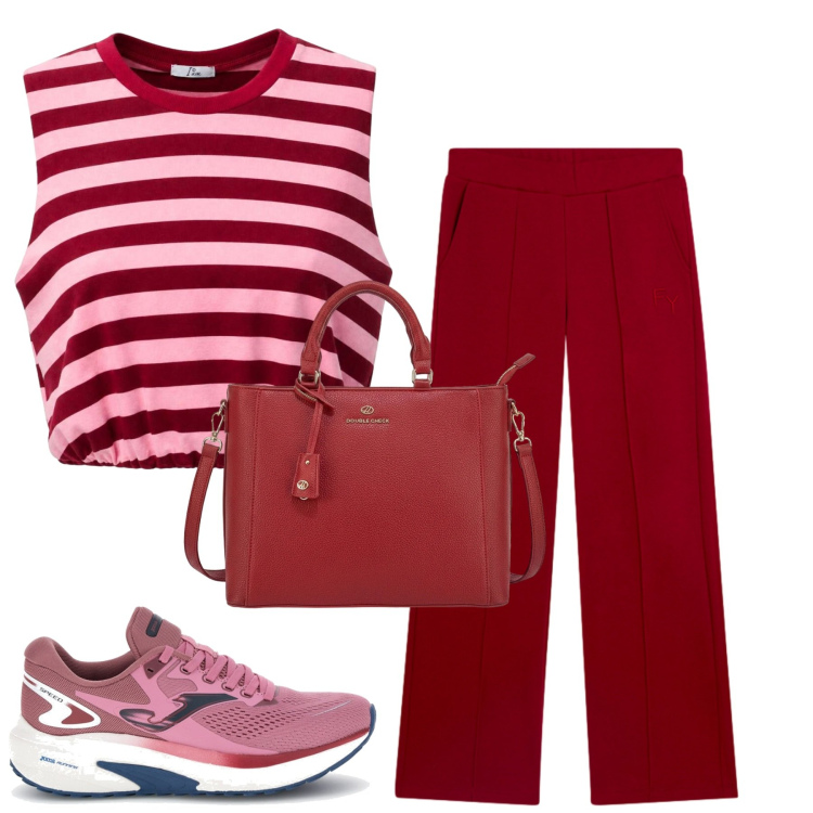 Outfit donna - Total look #2467399. Stile Casual per Tutti i giorni. Abbinamento con top, pantaloni, borse a tracolla, sneakers.