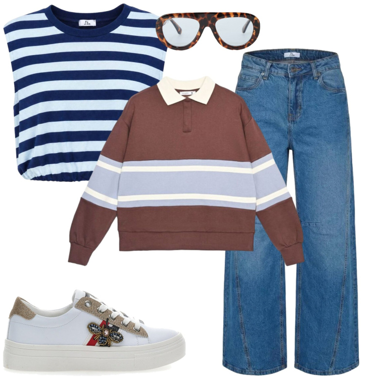 Outfit donna - Total look #2467401. Stile Casual per Tutti i giorni. Abbinamento con occhiali da sole, felpe, top, jeans, sneakers.