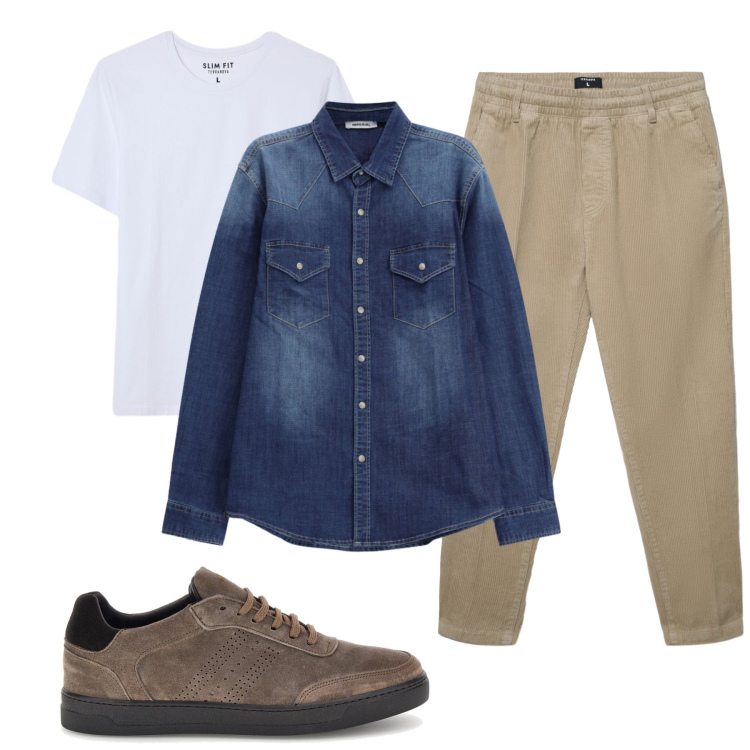 Outfit uomo - Total look #2467407. Stile Casual per Tutti i giorni. Abbinamento con camicie, pantaloni, t-shirt, sneakers.