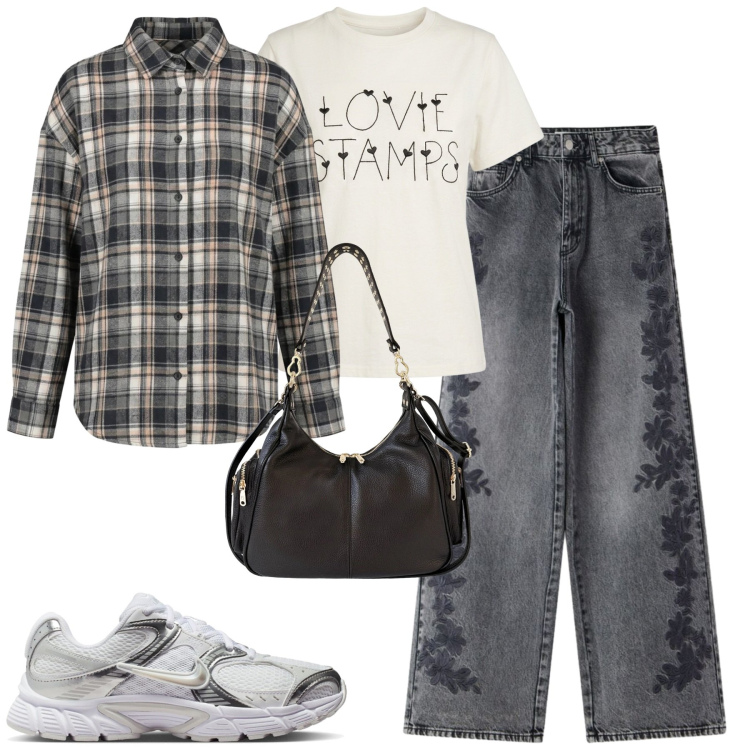 Outfit donna - Total look #2467408. Stile Casual per Tutti i giorni. Abbinamento con jeans, borse a spalla, t-shirt, camicie, sneakers.