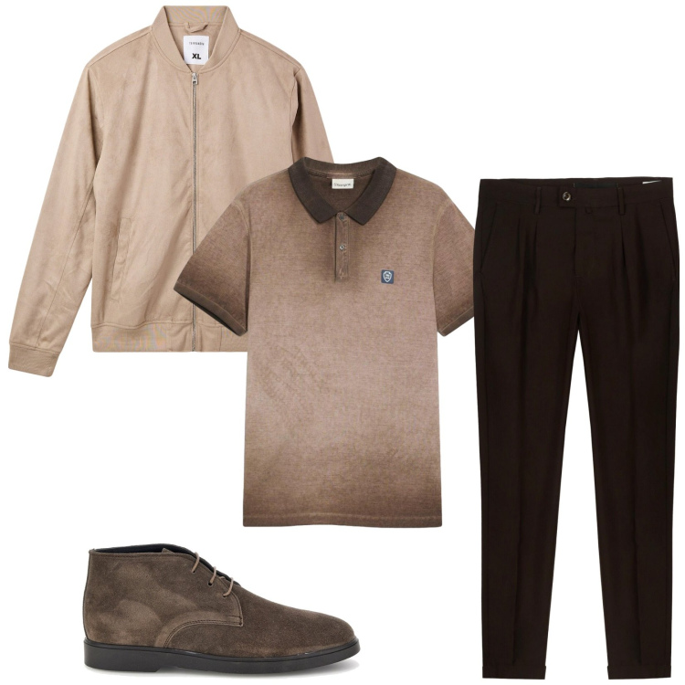 Outfit uomo - Total look #2467418. Stile Casual per Tutti i giorni. Abbinamento con polo, bomber, pantaloni, stivali e stivaletti.