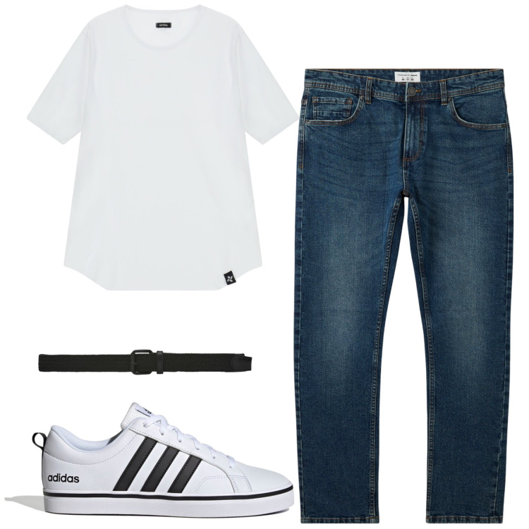 Outfit uomo - Total look #2467420. Stile Casual per Tutti i giorni. Abbinamento con t-shirt, jeans, cinture, sneakers.