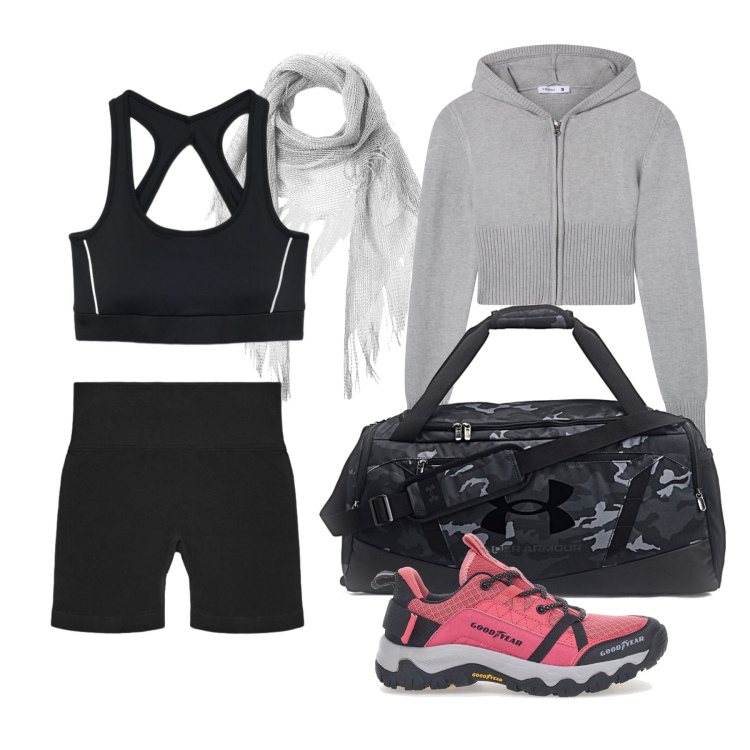 Outfit donna - Settembre. Stile Sporty chic per Sport. Abbinamento con felpe sportive, vestiti da spiaggia, leggings sportivo, top sportivi, scarpe sportive, borse sportive.